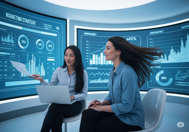 Marketing team reviewing campaign performance